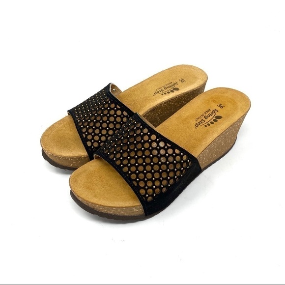 Spring Step Marni wedge platform sandals black suede slides - Picture 2 of 6